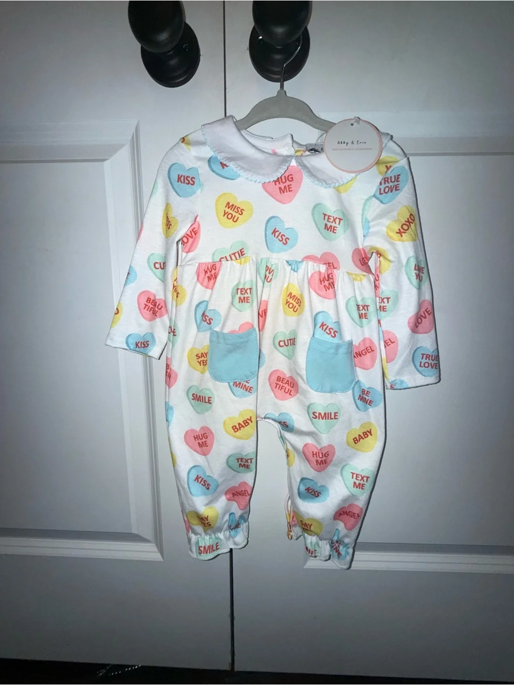 White Conversation Heart Long-Sleeve One-Piece